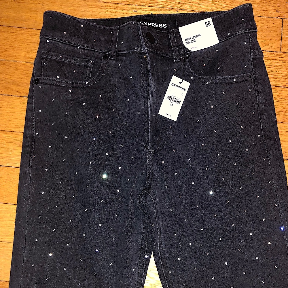 Express Mid Rise Rhinestone Ankle Leggings - Picture 3 of 7